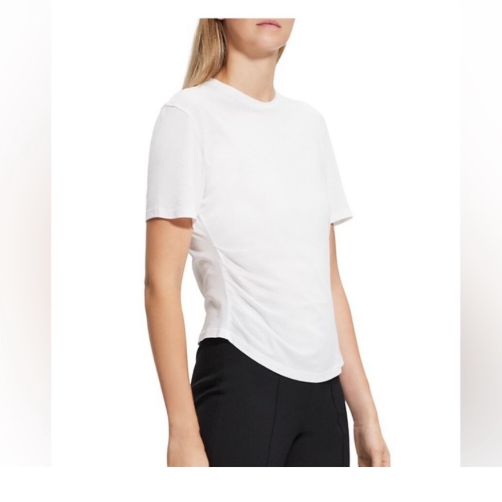 Theory Side Drape Cotton T Shirt Top - New
